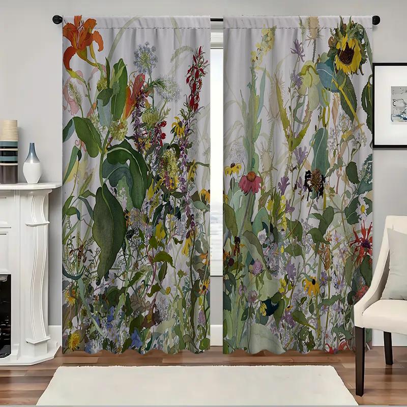 Home Tropical Leaves Curtains Landscape Background Kitchen Coffee Shop Living Room Bacony Curtain With Pole Pocket Polyester Perfect For