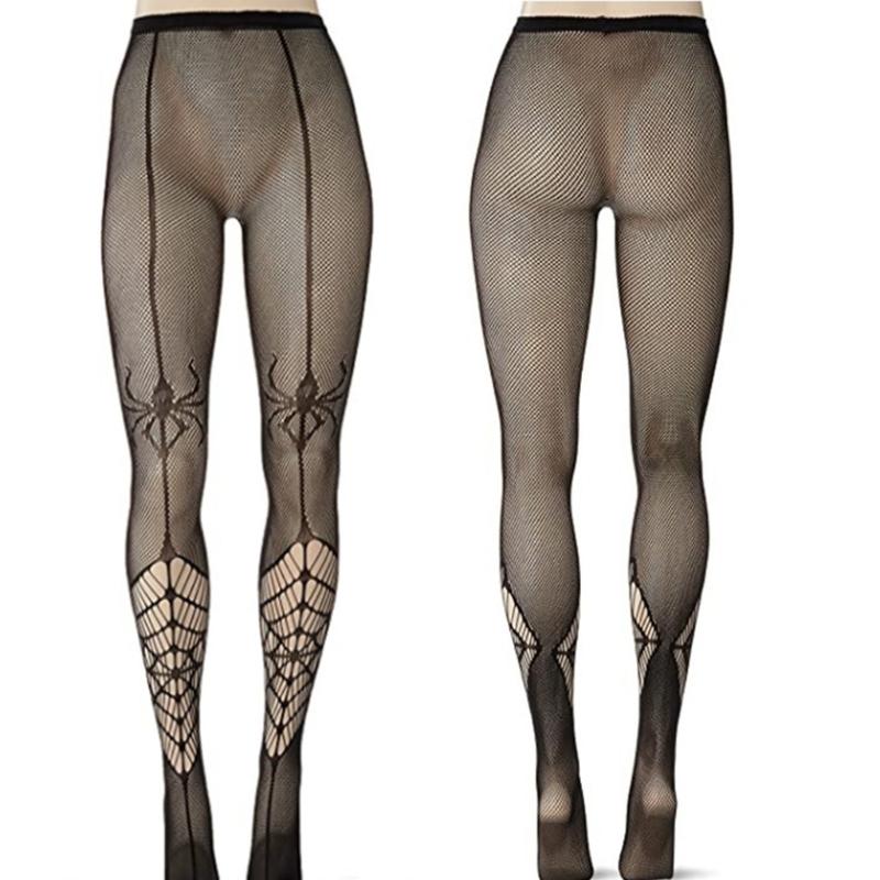 Women Gothic Hollowed Fishnet Pantyhose Tights Halloween Spider Web Jacquard Thigh High Stockings Cosplay Leggings