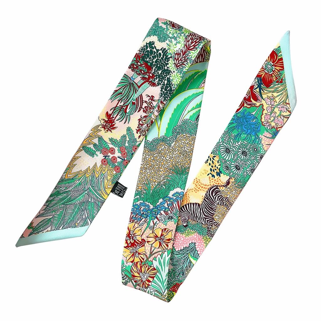 5CM Wide Women Colorful Printing Skinny Bag Scarf Brand Two Layer Silk Foulard Neck Tie Hair Scarves For Ladies