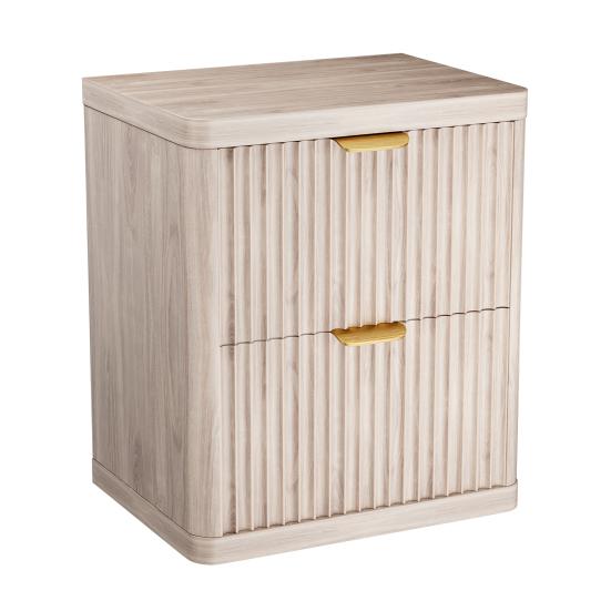 Moderner Beistelltisch Rillierter Nachttisch, Großer Nachttisch mit 2 Schubladen, Holz Nachttisch mit 2 Schubladen und Abgerundeten Ecken, Metallgriff für Schlafzimmer, Wohnzimmer