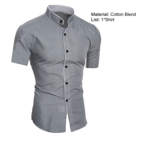 Men Shirt Solid Color Stand Color Slim Fit Casual Summer Top for Daily Wear