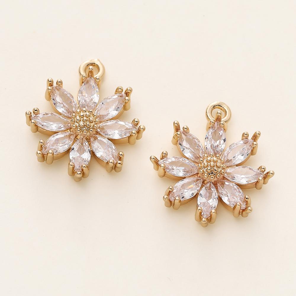 4/6Pcs 18K Gold Color Plated Brass Zircon Flower Shape Pendants for DIY Women Jewelry Making Necklace Earrings Accessories