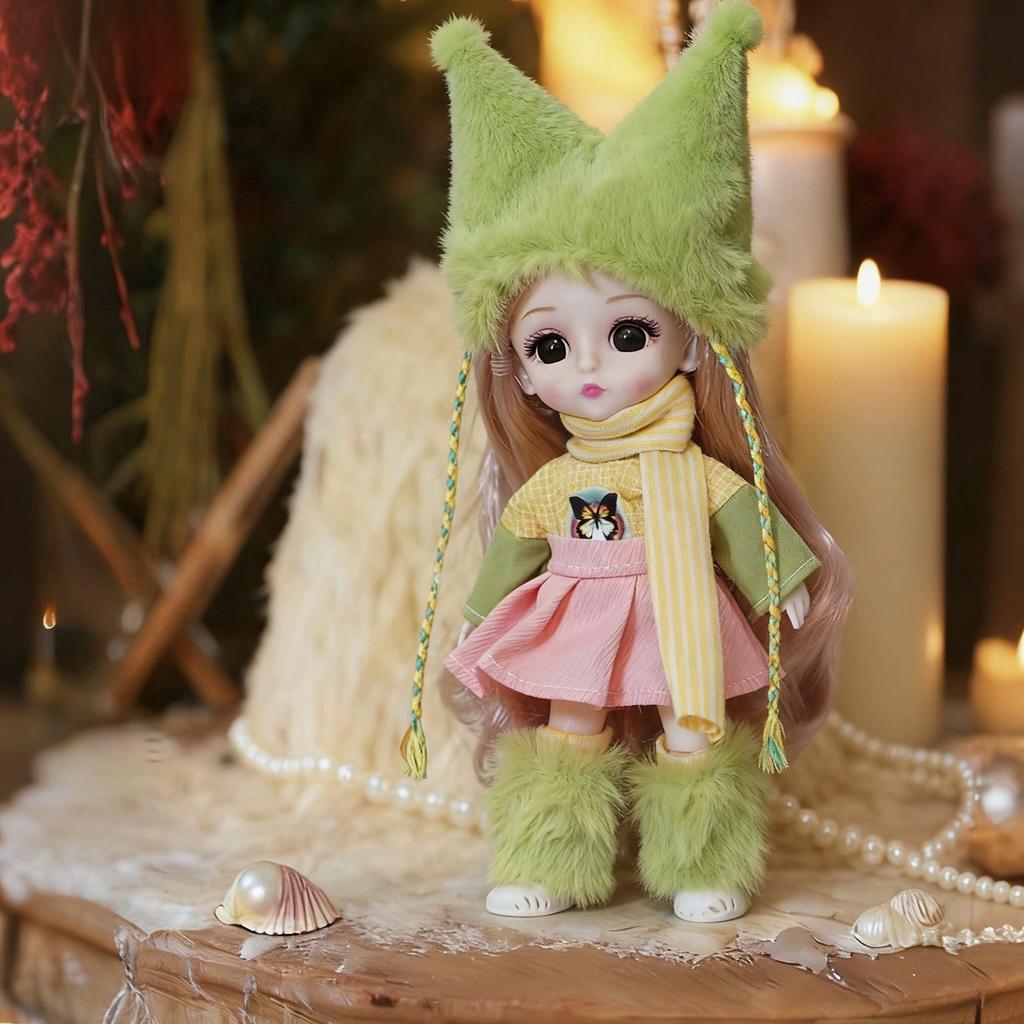 17cm Nuova Bambola Mini Bjd Articolata Bambina Principessa Giocattolo Occhi Grandi 3D Bella Bambola Giocattolo Fai da Te con Vestiti Vestire Bambola Moda 1/12