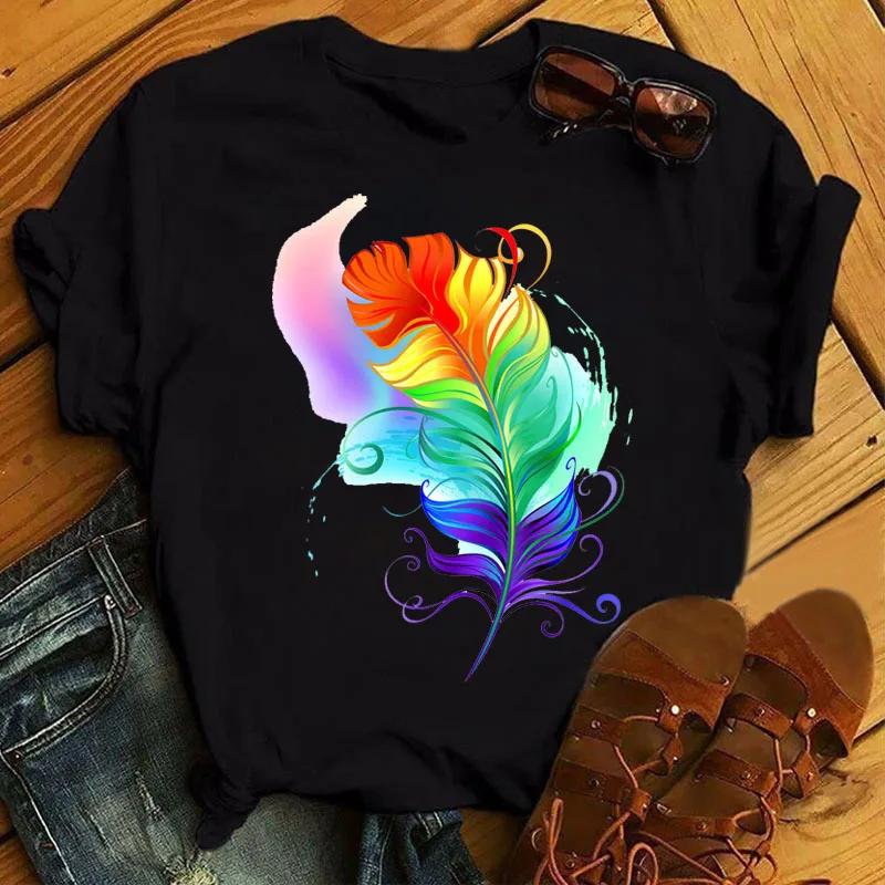 Colorful Butterfly Rose Print Women T Shirt Short Sleeve O Neck Loose Women Tshirt Ladies Tee Shirt Tops Camisetas Mujer