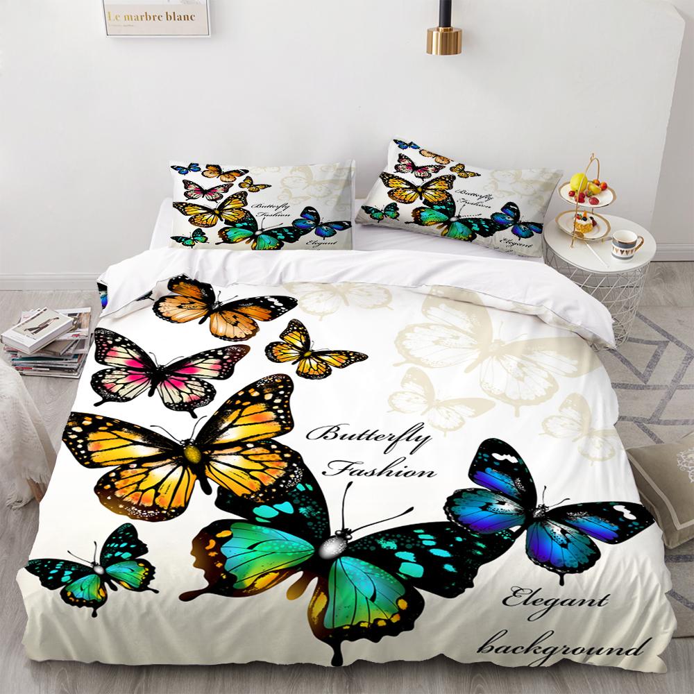 Butterfly Duvet Cover Set 3D Galaxy Purple Butterfly Floral Printed Bedding Set Fantasy Theme King Size Comforter Cover For Girl
