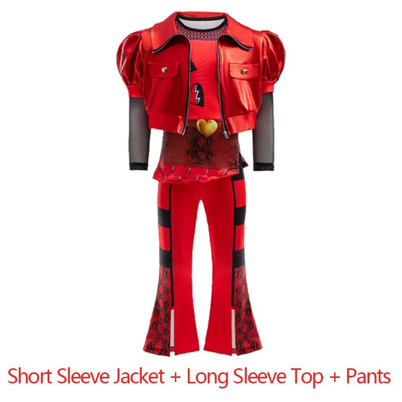 Red Punk Rock Cosplay Costume Movie Anime Inspired Outfit With Jacket Top Pants Halloween Theme Party Birthday Carnival Costumes