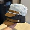 Korean-style color-blocked suede flat-top cowboy hat for women, spring/summer retro octagonal hat that makes the face look smaller, casual