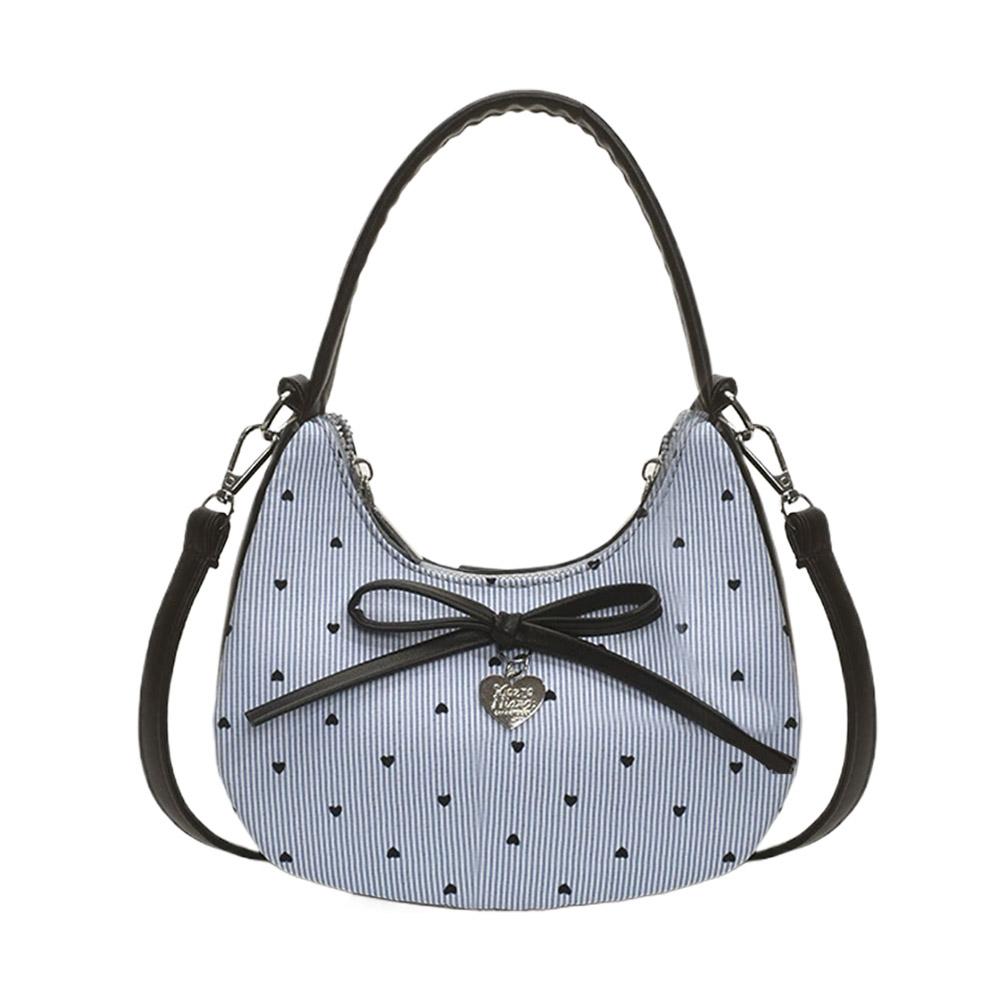 Fashion Bow Handbag for women Sweet Print Metal heart Pendant Underarm pouch Single shoulder Commuting Hand-held Crossbody bag