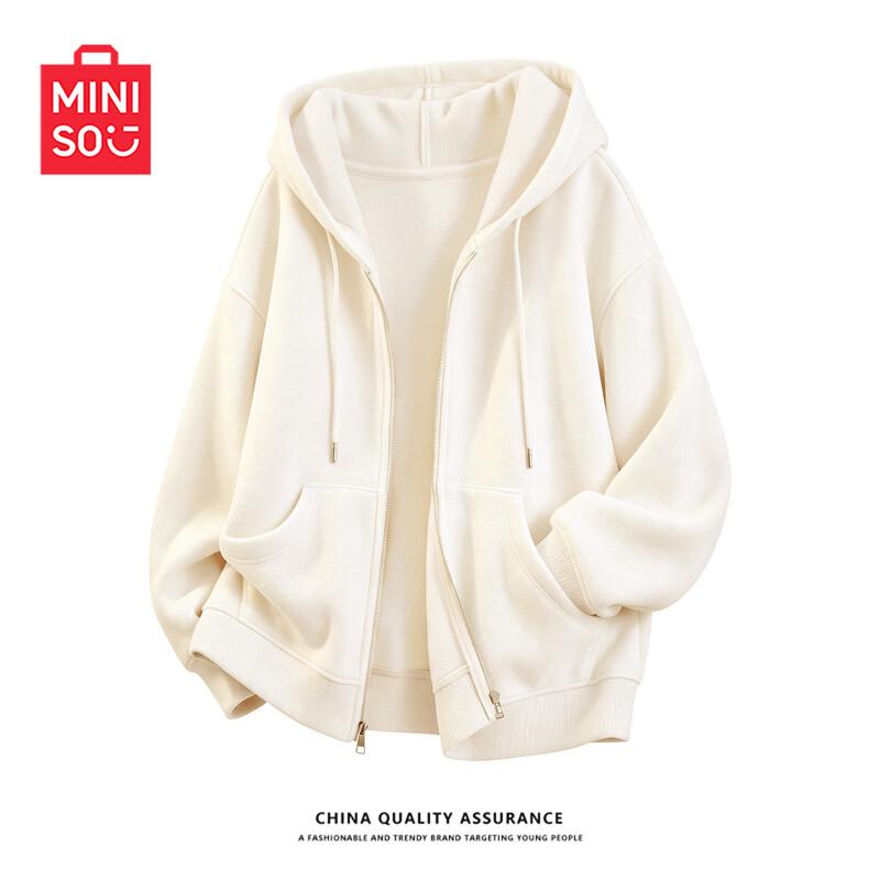 MINISO Women's Fleece-Lined Hooded Casual Zip-Up Jacket