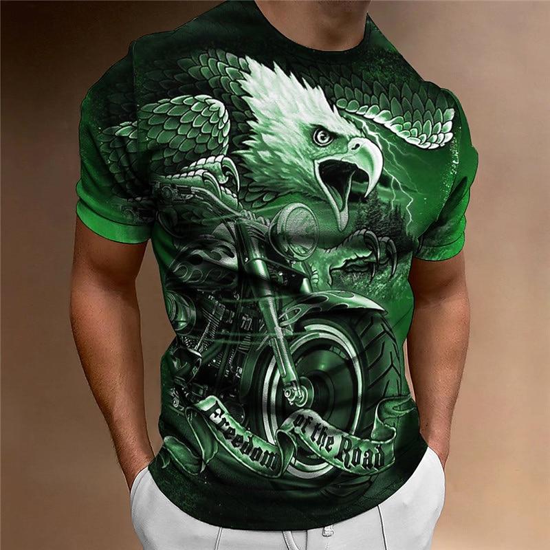 Men s Graphic Eagle Motorcycle T Shirt Motorcycle T Shirt Short Sleeve T shirt 3D Print Crew Neck Shirt Vintage XL