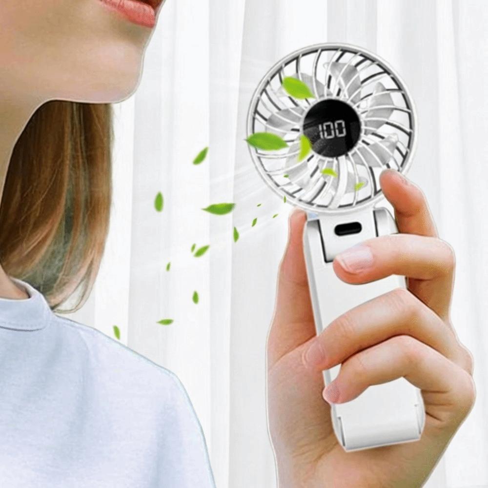 Ultra Silent Handheld Usb Fan 5 Speed Digital Display Mini Portable Fan Rechargeable Battery Neck Hanging Fan Home Use Small Fan