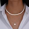 2 Pcs Elegant Pearl Beads Chic Exquisite Necklace Set Fashion Gold Color Minimalist Choker Necklace Daily Wear Party Jewelry New