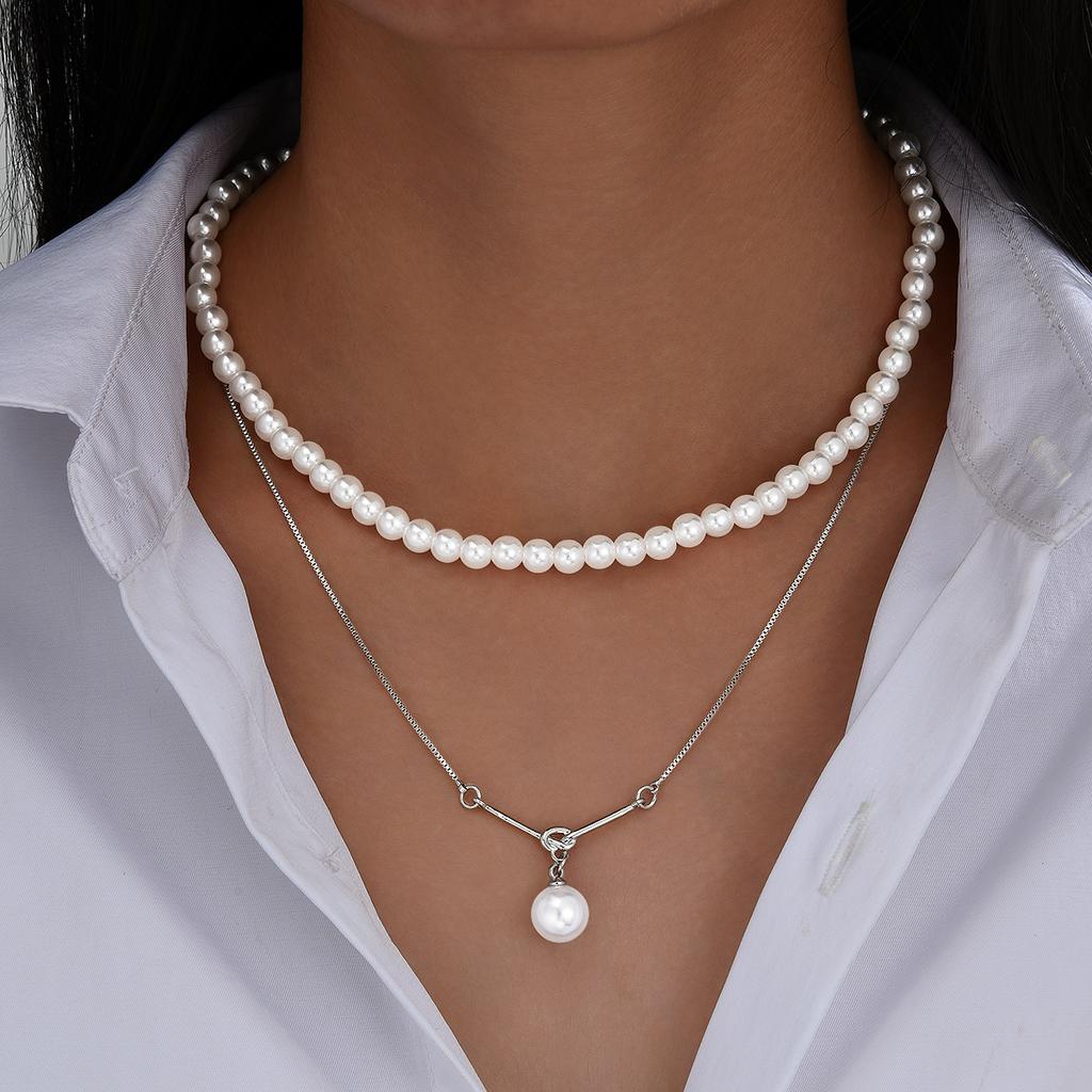 2 Pcs Elegant Pearl Beads Chic Exquisite Necklace Set Fashion Gold Color Minimalist Choker Necklace Daily Wear Party Jewelry New