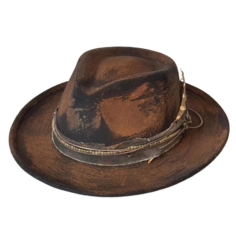 Antique Paint Wide Brim Cowboy Fedora Hat Suede Hat For Women Men Riding Hat Autumn Panama Cowgirl Hat Sombrero Vaquero