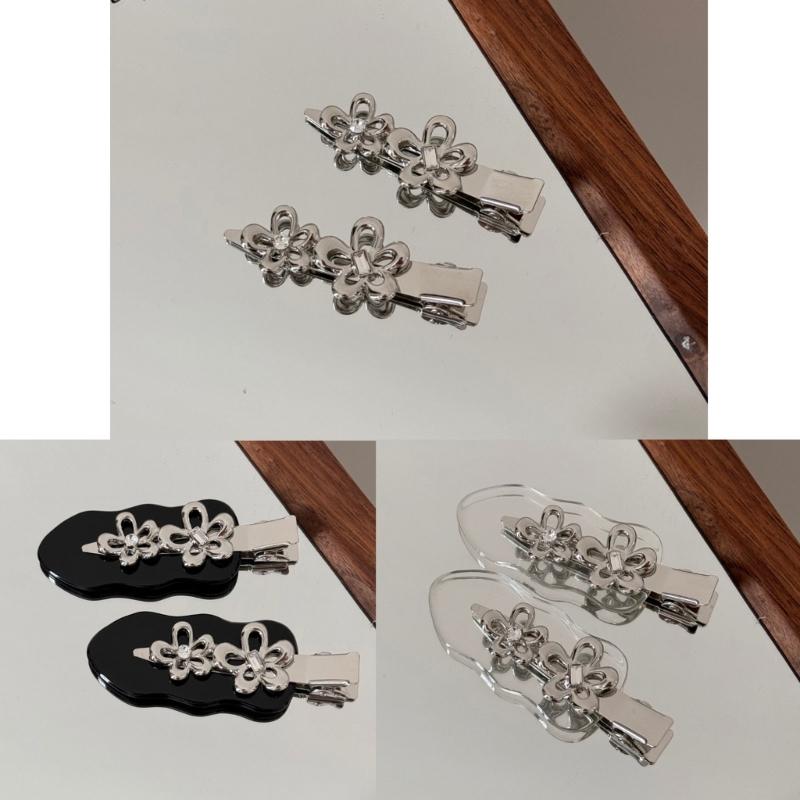 Punk Barrettes Hair Clip Floral Sweet Metallic Flower Flat Clip Hairpin Flower Floral 2000s Hair Clip for Bunches