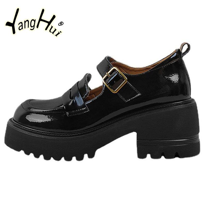 Soft Leather Thick Heel Pumps All-match Casual British Style Mary Janes Platform Shoes for Women 2024 New Fashion Spring Autumn