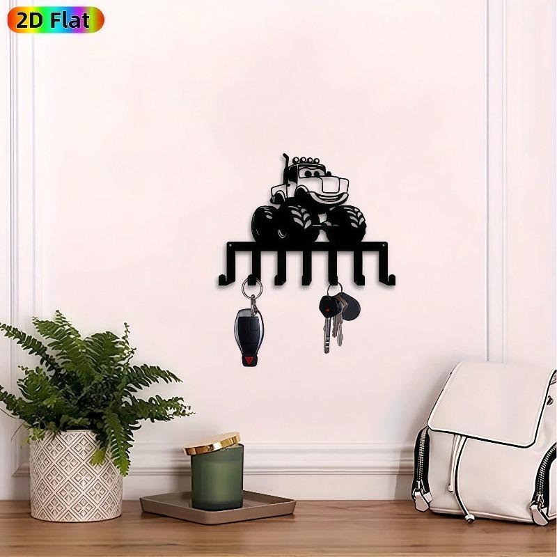 Heavy Metal Truck Key Holder Wall Decor with 7 Hooks Industrial Farmhouse Vintage Style Gift for Garage Office Living Room