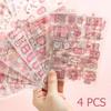 4Pcs Cute Pink  Sweetheart Cartoon Stickers Frosted PET Transparent Scrapbook Journal Sticker Deco Kawaii Girl Stationery Decals