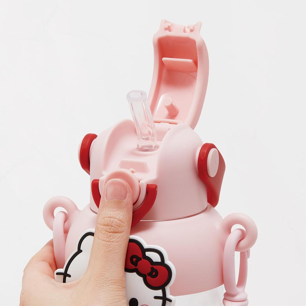 Skater Rubber Mascot Straw Locking Shoulder Sanrio Hello Love Every Bottle, 650ml, One-Push Open, Function, Handle, Strap, Kitty, Day, PRMC7ST-A