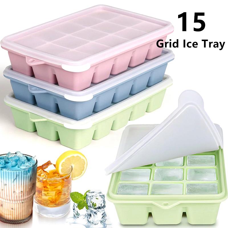 15Grid Food-grade Silicone Large Tray Mold Stackable Extra-large Lce Cube Square Tray Mold DIY Ice Maker Tray