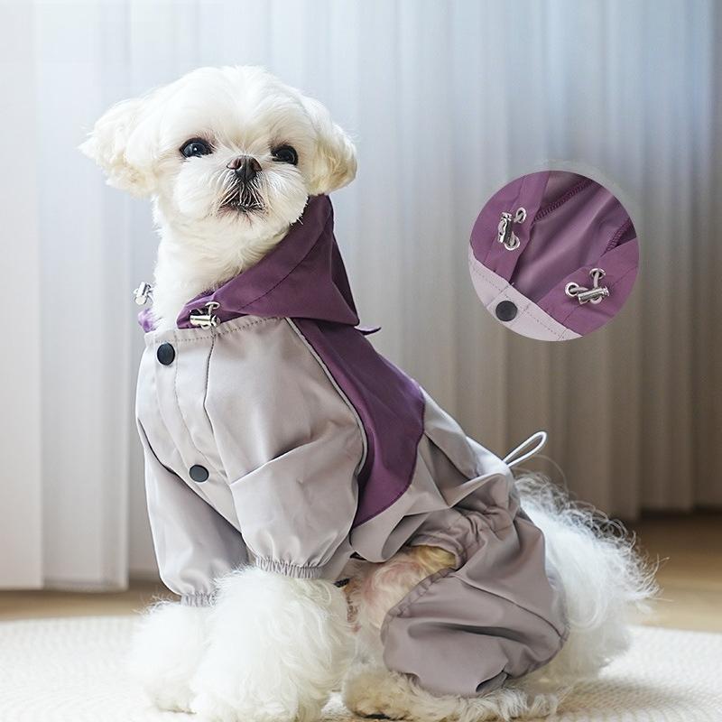 Pet Raincoat Small and Medium Dog Clothing Four-legged Waterproof Raincoat Pet Puppy Jacket Hooded Raincoat Outdoor Dog Supplies