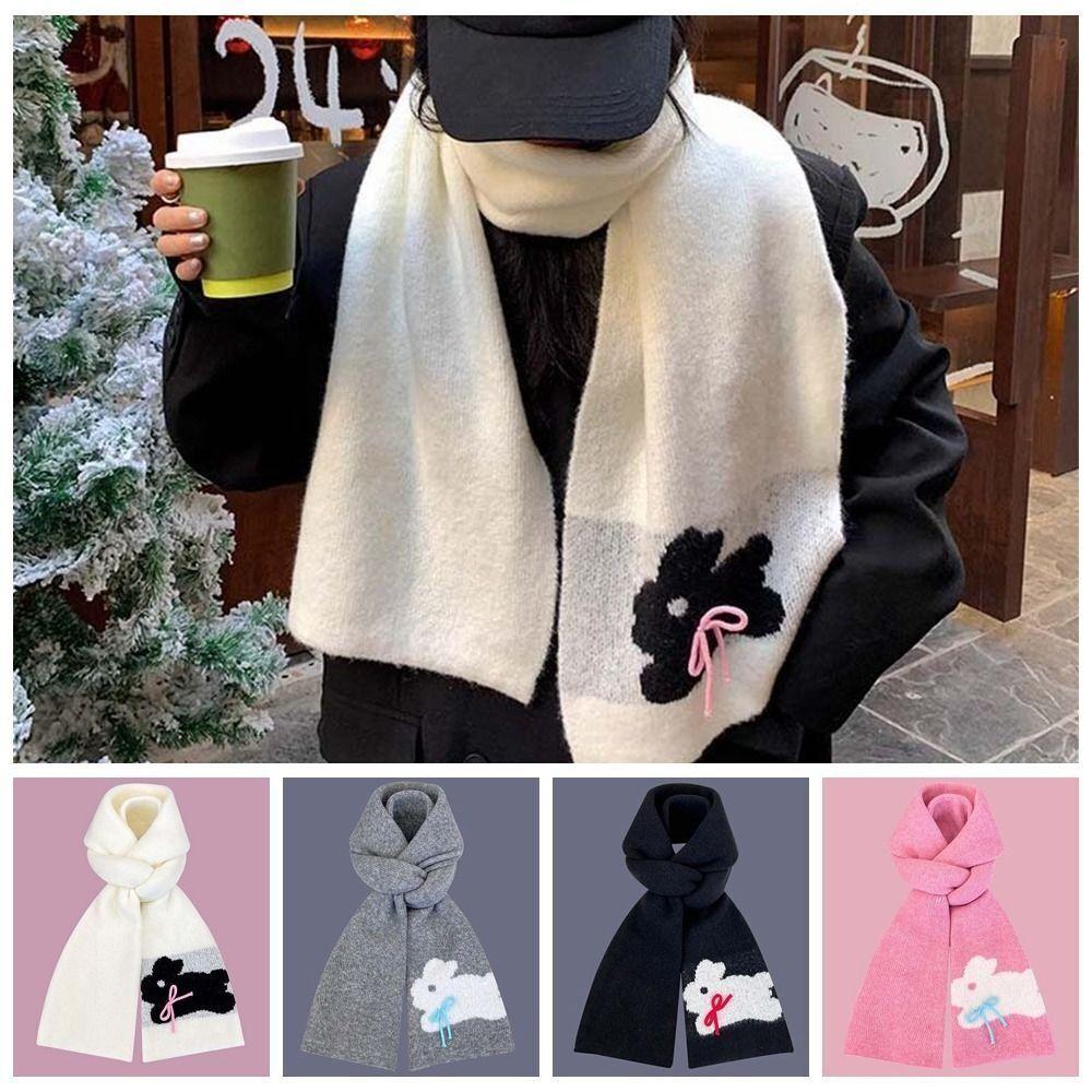 Polyester Scarf Thick Knitted Scarf Cute Shawl  Winter