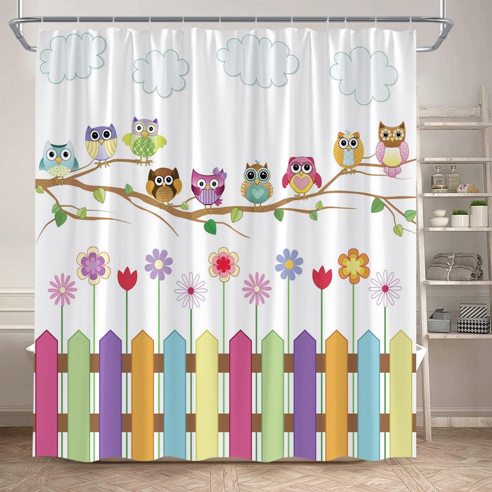 Funny Cartoon Animals Shower Curtains Cute Panda Owl Pet Cat Kids Bath Curtain Polyester Fabric Children Home Bathroom Decor Set