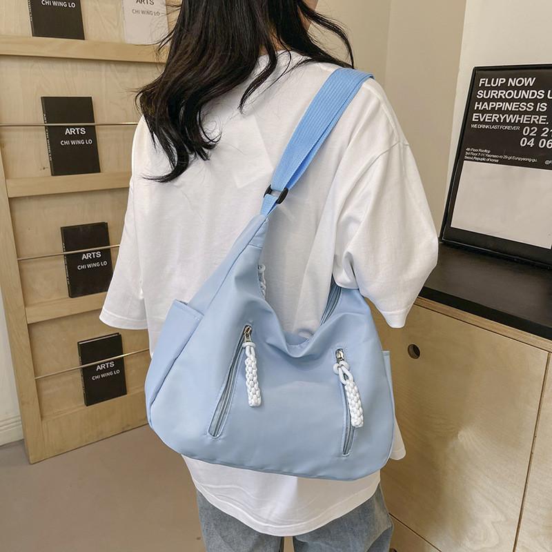 Spacious Nylon Tote Bag For Women Stylish Summer Commuter Shoulder Bag In Black Red Beige And Blue