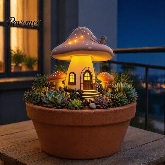 Waterproof Garden Stakes Mushroom Hut Stake, Whimsical Acrylic Yard Art Fairy Unique Gardening Gift Tale Cabin Outdoor Ornament for Lawn Patio Flower
