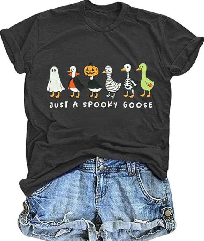 Halloween Shirt for Women Just a Spooky Goose Graphic T-Shirt