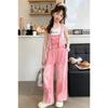  Kids Girls Denim Overalls Casual Wide Leg Star Embroidered Jumpsuit For Children