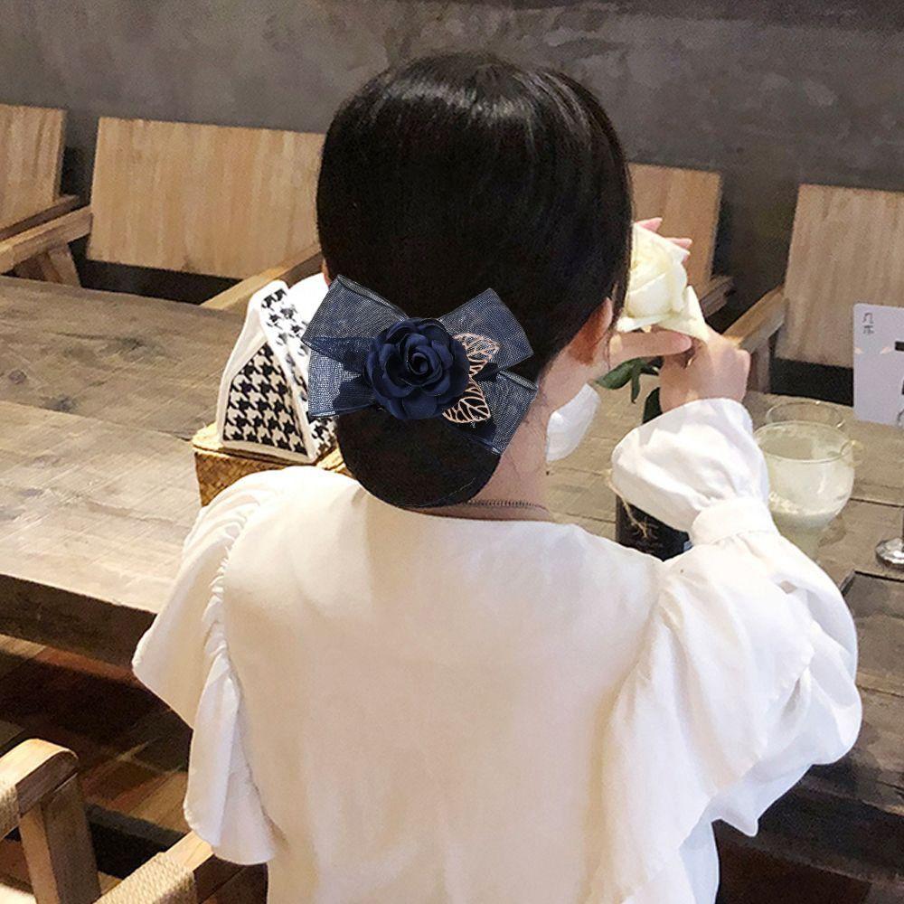 Hair Bun Cover Big Bow Korean Bun Snood Ponytail Clip Hairgrips Cover Net Women Spring Clips