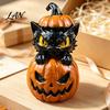 Spooky Tabletop Centerpieces Halloween Black Cat & Pumpkin Resin Ornaments, Cute Desktop Figurines, Office Desk Seasonal Ornaments Cartoon And Statue
