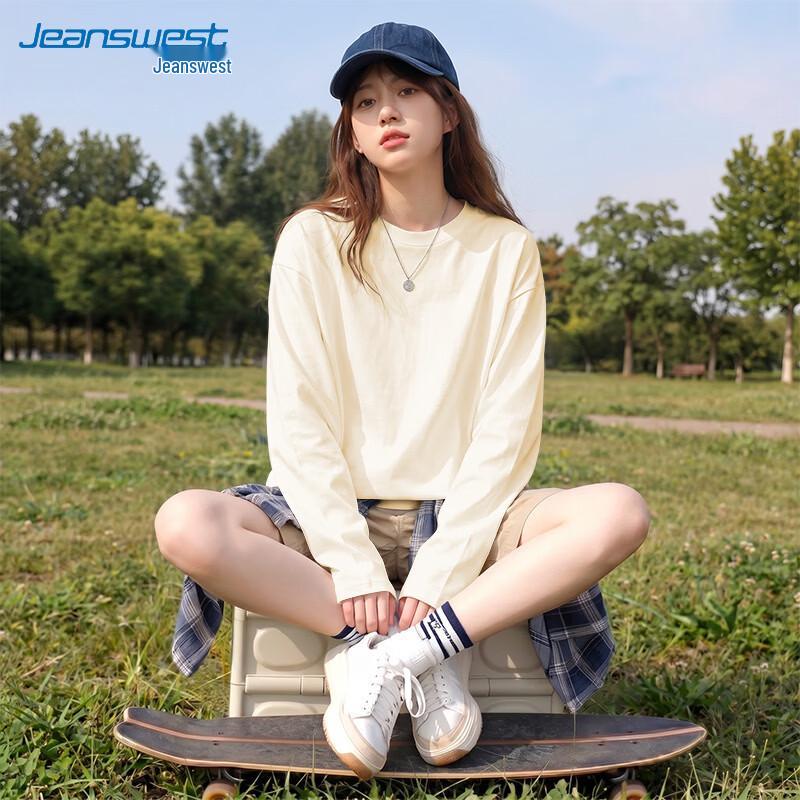 Женская футболка Jeanswest 2026 Осень, чистый хлопок, свободная, с длинным рукавом