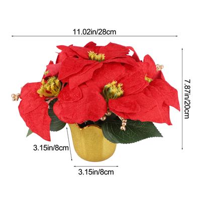Artificial Christmas Poinsettia Flowers Christmas Decorations For Home Craft Red Fake Flowers Head Bouquet Xmas Tree Ornaments