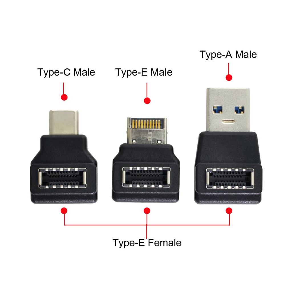 cablecc USB-Frontpanel-Header Buchse auf Stecker Motherboard Erweiterungsdaten Winkeladapter 3 Stück 3.1 Typ-E Typ-A & Typ-C USB-C