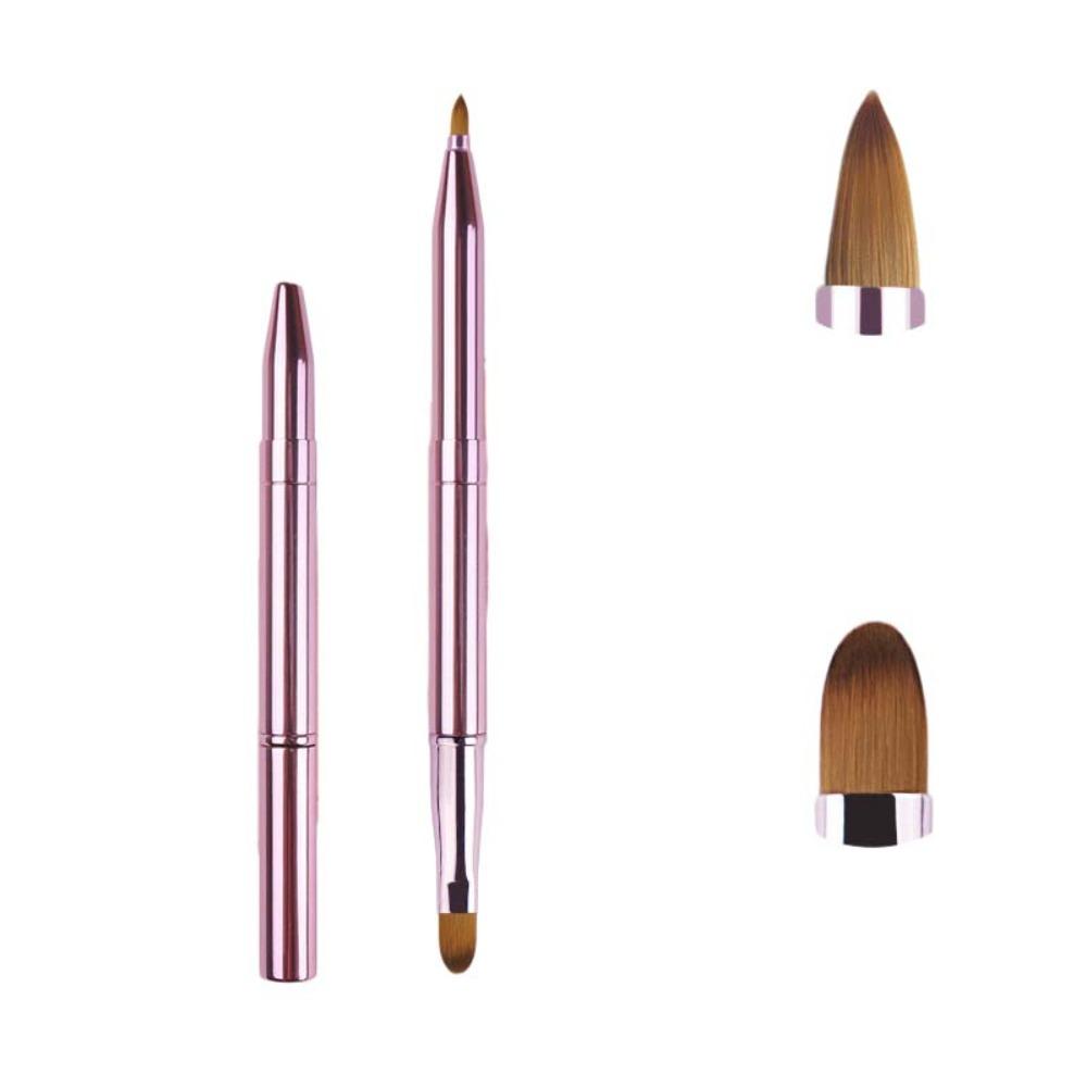 Double-headed Retractable Lip Brush Brow Brush Lipstick Brush Lip Gloss Brush Make Up Tools Light Pink