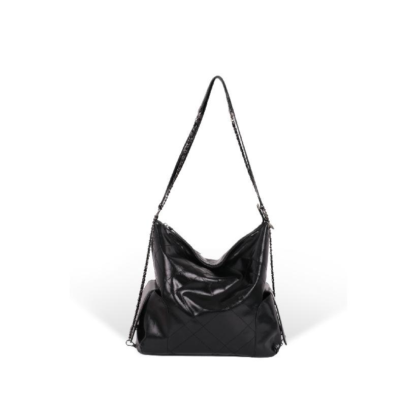 Large-capacity fashionable versatile commuter shoulder underarm bag 2025 new niche diamond-pattern chain tote bag bucket bag чёрный