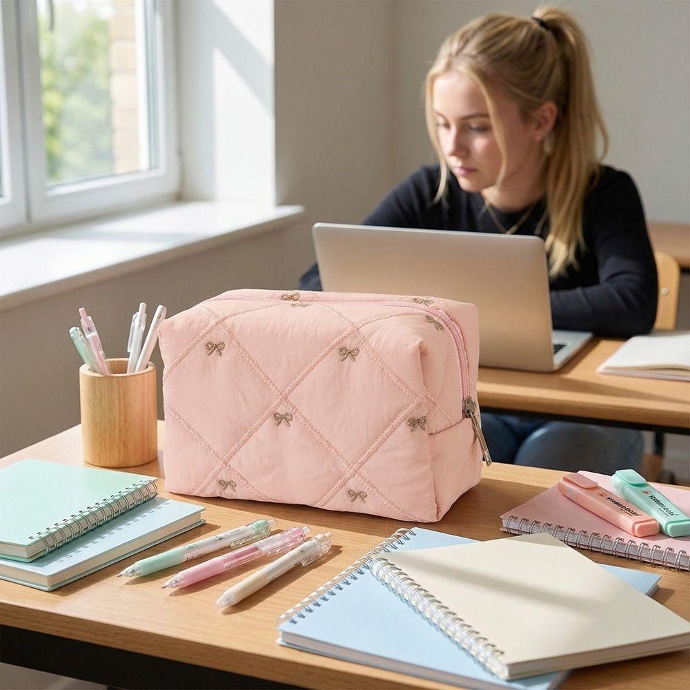 Multifunctional Bow Quilted Makeup Bag Large Capacity Women Wash Pack  Beauty Routine