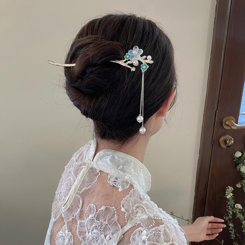 Lily of the valley ancient style fringed hairpin new Chinese cold pearl hanfu hairpin hairpin fringed cheongsam disc hair hairpin