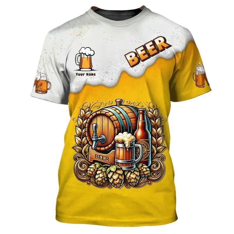 Men's Short-sleeved T-shirt Casual Sportswear Streetwear 3D Printed Beer Pattern Summer Lightweight Breathable Fabric Harajuku