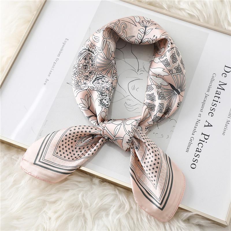 New Chinese square scarf 71cm foreign style leaf polka dot silk scarf imitation silk scarf decorative headscarf sun protection shawl women