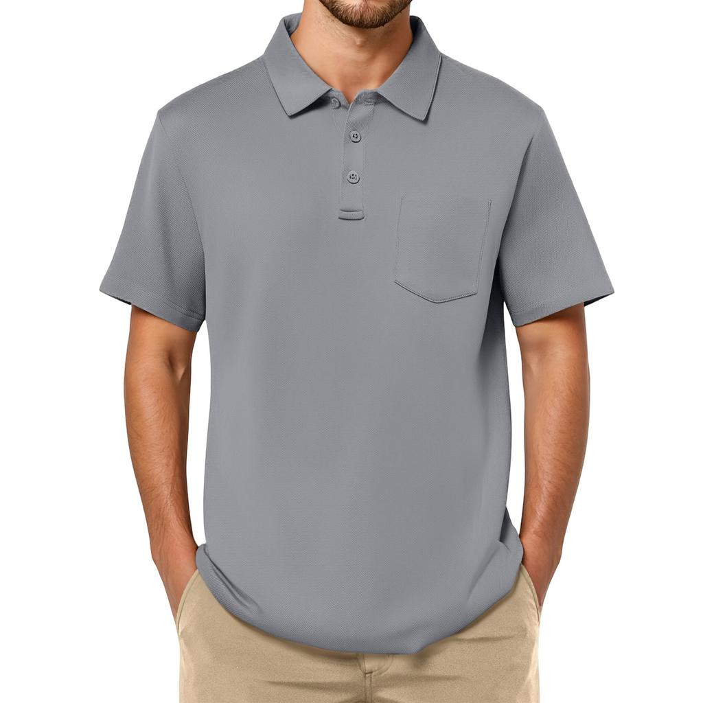 Men's Solid-color Classic Lapel Short-sleeved Sporty Casual Shirt Top