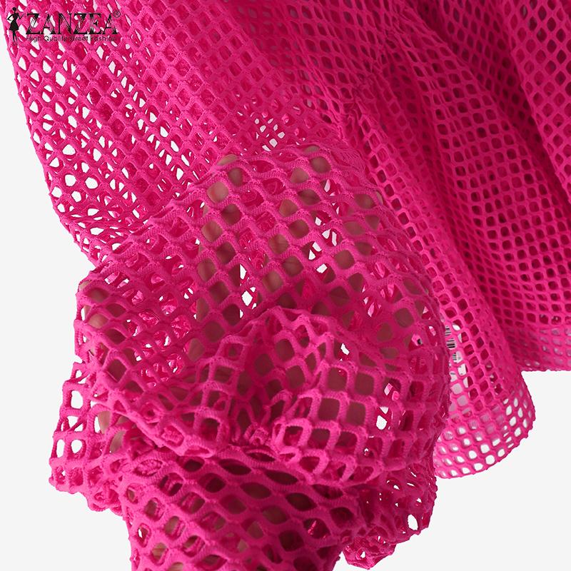 ZANZEA Elegante Off-Shoulder-Trompete-Langarm-Taille Hohlblusen für Frauen