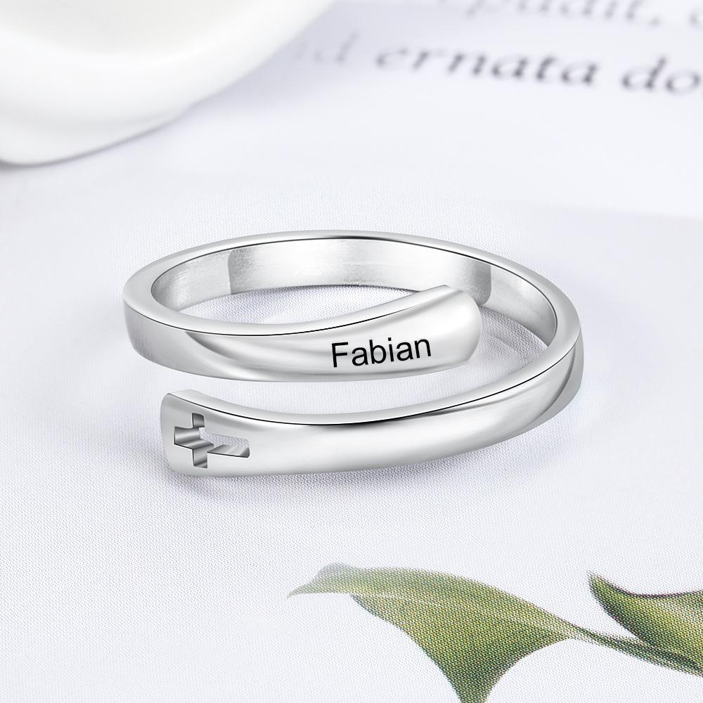 Personalized Engrave Name Wrap For Women Rings With Cross Stainless Steel Adjustable Rings Modish Stylish Jewelry (Ri104061 )Fashion Rings