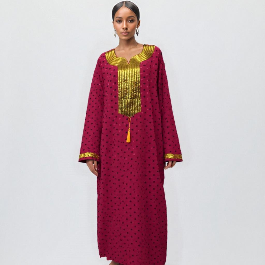 

Elegant Slim-Fit Middle Eastern Women s Robe with Hot Stamping, Perfect for Modern Muslim Fashion One size червоний