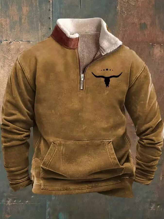 2025 Retro 3D Print Stand Collar Velvet Men's Hoodie for Autumn/Winter