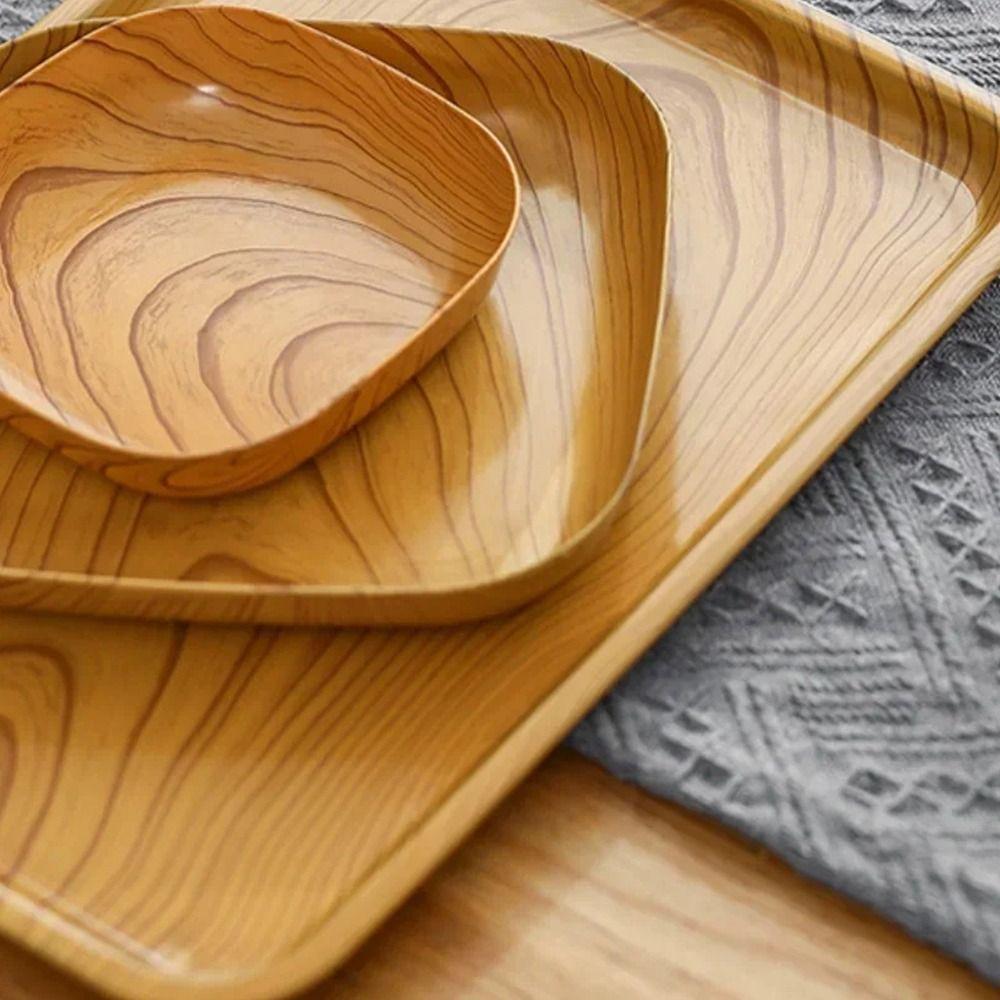 7Pcs/Set Imitation Wood Grain Snack Plates 14cm Square Tray New Simple Tea Art Dish