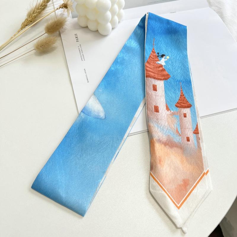 Floret Printed Hairband Silk Satin Bag Scarf For Women Skinny Long Wrist Ribbon Neck Scarves Fashion Hair Scarfs For Women