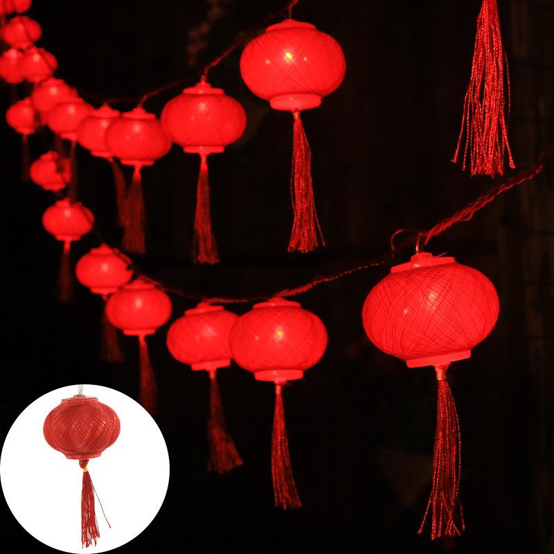 Solar-Powered New Year Lantern String Lights with Fu Character and Lucky Bag Design